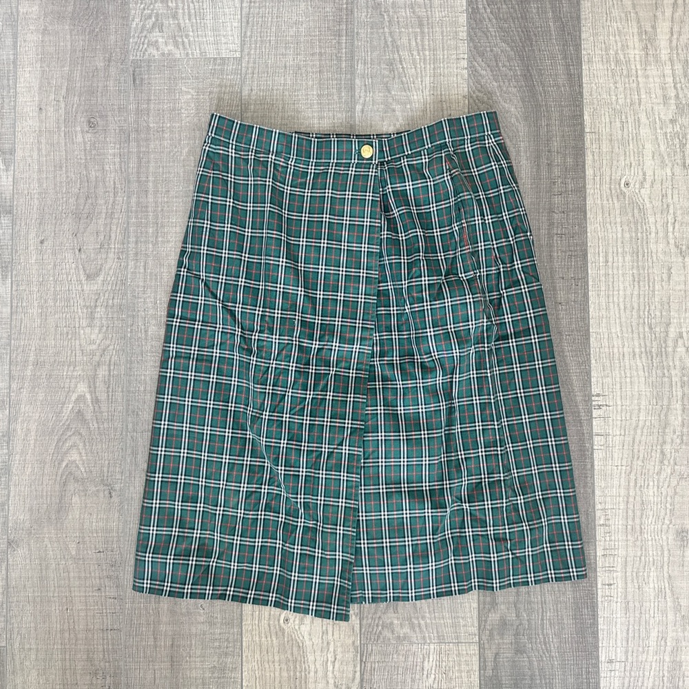 Burberry Green Plaid Pencil Skirt